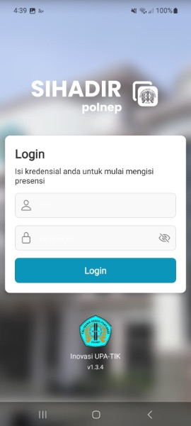 Halaman Login SIHADIR Android